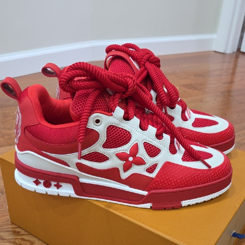 LV/Vuitton Red and White Sneakers - Picture 3 of 15